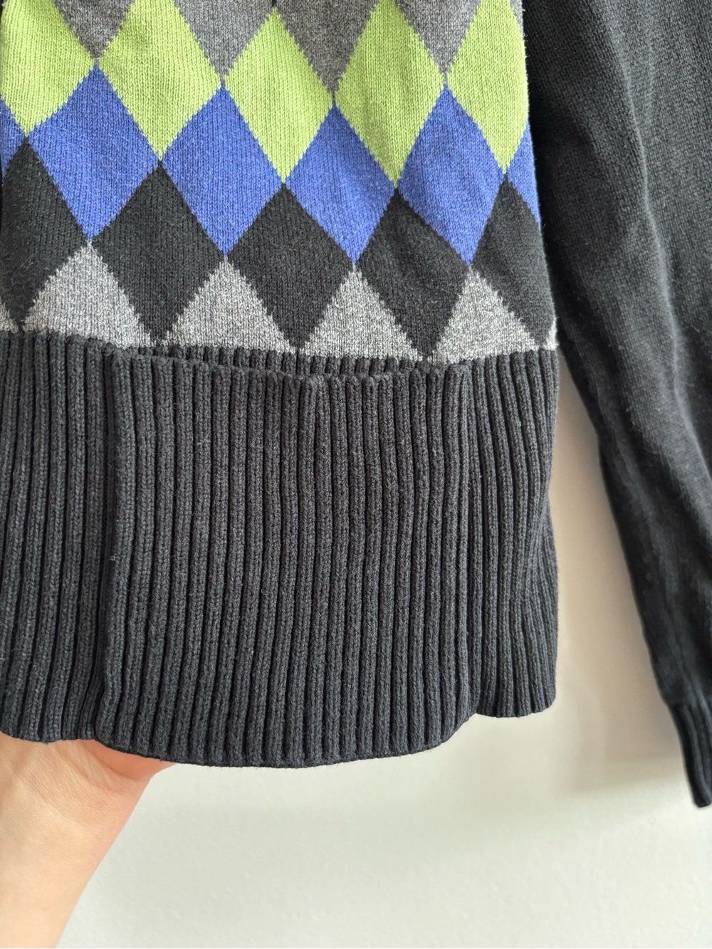 Y2K Argyle V-Neck Cardigan Sweater with Blue & Green Diamonds - Picture 8 of 12